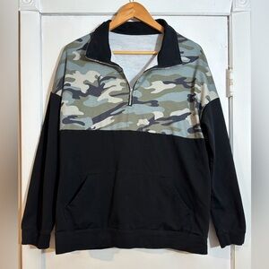 SHEIN Camouflage and Black Quarter-Zip Pullover